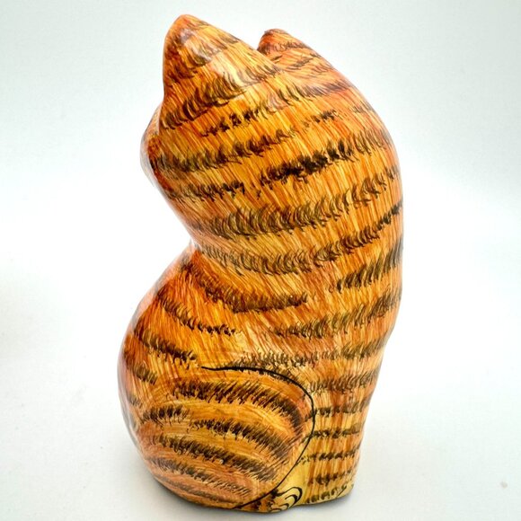 Hand-Painted Ceramic Striped Cat Figurines Set Of 2 Handmade In Kashmir Gift - Picture 10 of 14